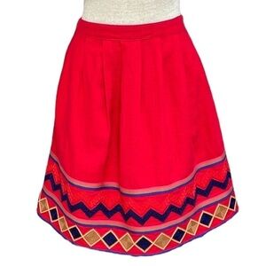 Pomelo Skirt Full Pleats Embroidery Linen Red Size XS